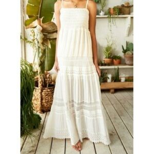 Earthbound Aviana White Lace Maxi Dress 100% cotton white small boho beach